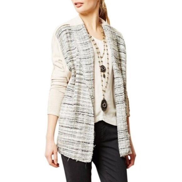 DOLAN Left Coast Open Front Tweed Drape Cardigan Sweater Heathered Raw Hem Fray - Picture 2 of 7